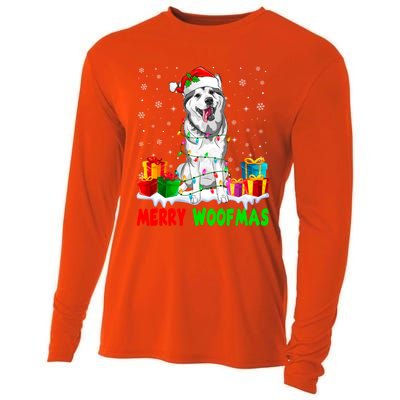 Merry Woofmas Xmas Lights Cute Siberian Husky Dog Pajama Great Gift Cooling Performance Long Sleeve Crew