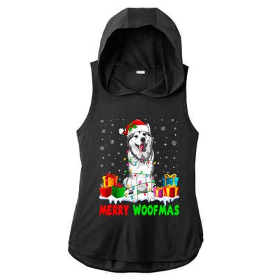 Merry Woofmas Xmas Lights Cute Siberian Husky Dog Pajama Great Gift Ladies PosiCharge Tri-Blend Wicking Draft Hoodie Tank