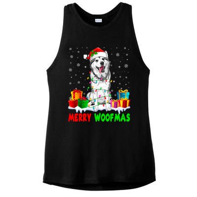 Merry Woofmas Xmas Lights Cute Siberian Husky Dog Pajama Great Gift Ladies PosiCharge Tri-Blend Wicking Tank