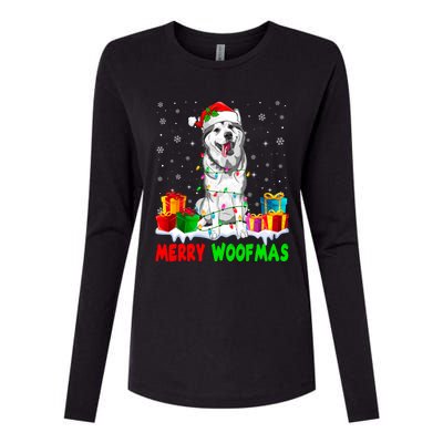 Merry Woofmas Xmas Lights Cute Siberian Husky Dog Pajama Great Gift Womens Cotton Relaxed Long Sleeve T-Shirt