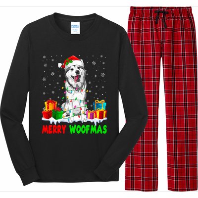 Merry Woofmas Xmas Lights Cute Siberian Husky Dog Pajama Great Gift Long Sleeve Pajama Set