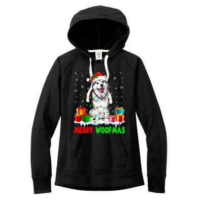 Merry Woofmas Xmas Lights Cute Siberian Husky Dog Pajama Great Gift Women's Fleece Hoodie