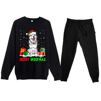 Merry Woofmas Xmas Lights Cute Siberian Husky Dog Pajama Great Gift Premium Crewneck Sweatsuit Set