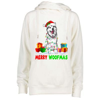 Merry Woofmas Xmas Lights Cute Siberian Husky Dog Pajama Great Gift Womens Funnel Neck Pullover Hood