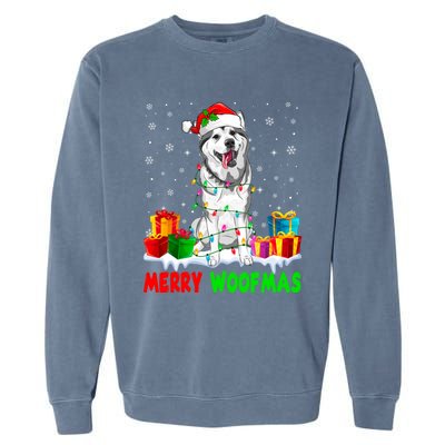 Merry Woofmas Xmas Lights Cute Siberian Husky Dog Pajama Great Gift Garment-Dyed Sweatshirt