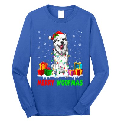 Merry Woofmas Xmas Lights Cute Siberian Husky Dog Pajama Great Gift Long Sleeve Shirt