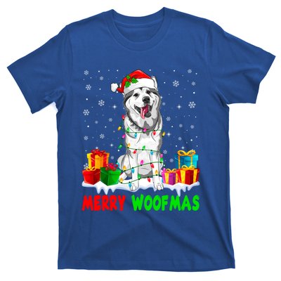 Merry Woofmas Xmas Lights Cute Siberian Husky Dog Pajama Great Gift T-Shirt