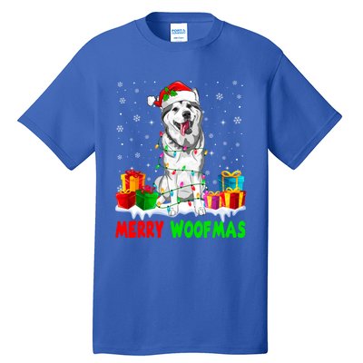 Merry Woofmas Xmas Lights Cute Siberian Husky Dog Pajama Great Gift Tall T-Shirt