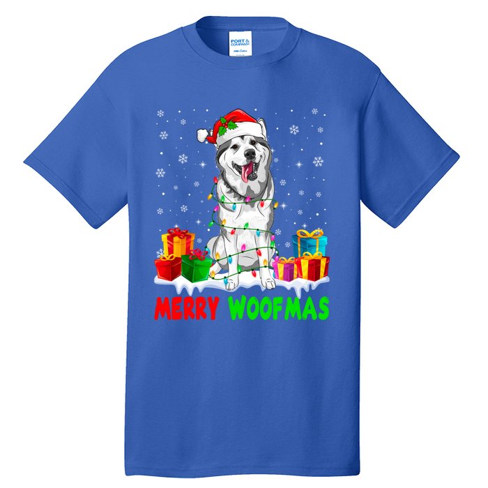 Merry Woofmas Xmas Lights Cute Siberian Husky Dog Pajama Great Gift Tall T-Shirt