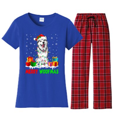 Merry Woofmas Xmas Lights Cute Siberian Husky Dog Pajama Great Gift Women's Flannel Pajama Set