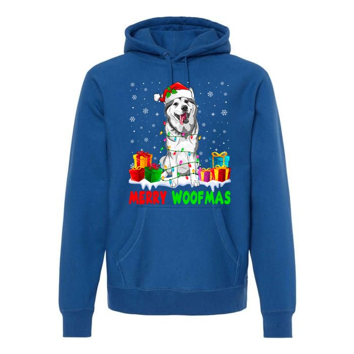 Merry Woofmas Xmas Lights Cute Siberian Husky Dog Pajama Great Gift Premium Hoodie