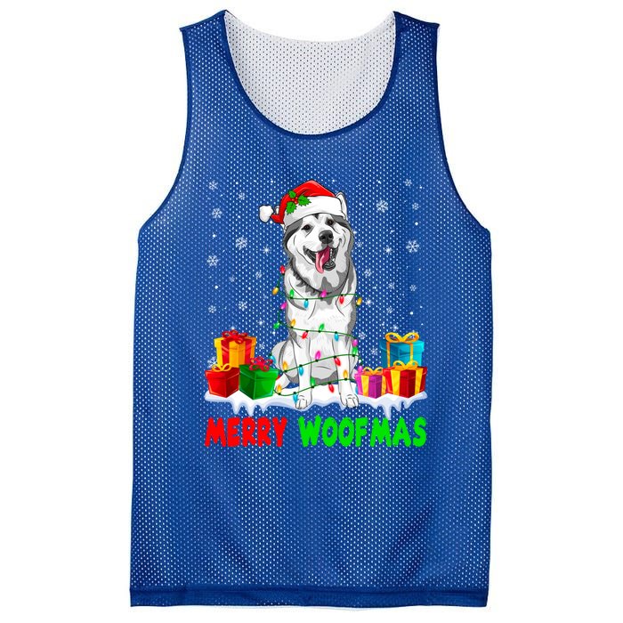 Merry Woofmas Xmas Lights Cute Siberian Husky Dog Pajama Great Gift Mesh Reversible Basketball Jersey Tank