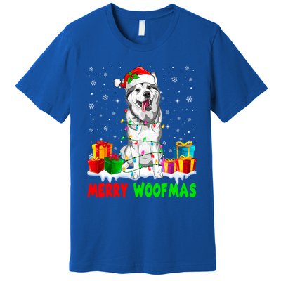 Merry Woofmas Xmas Lights Cute Siberian Husky Dog Pajama Great Gift Premium T-Shirt