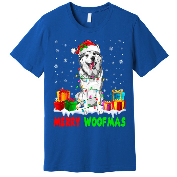 Merry Woofmas Xmas Lights Cute Siberian Husky Dog Pajama Great Gift Premium T-Shirt