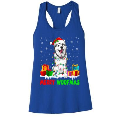 Merry Woofmas Xmas Lights Cute Siberian Husky Dog Pajama Great Gift Women's Racerback Tank