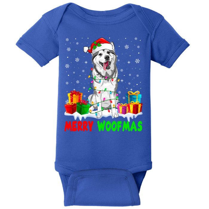 Merry Woofmas Xmas Lights Cute Siberian Husky Dog Pajama Great Gift Baby Bodysuit