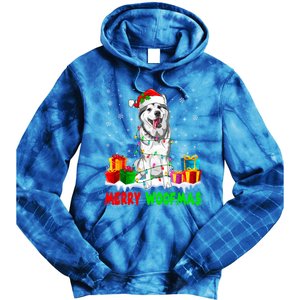 Merry Woofmas Xmas Lights Cute Siberian Husky Dog Pajama Great Gift Tie Dye Hoodie