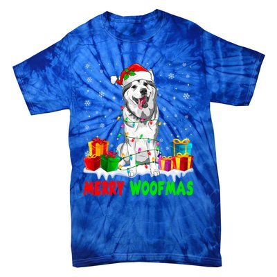 Merry Woofmas Xmas Lights Cute Siberian Husky Dog Pajama Great Gift Tie-Dye T-Shirt