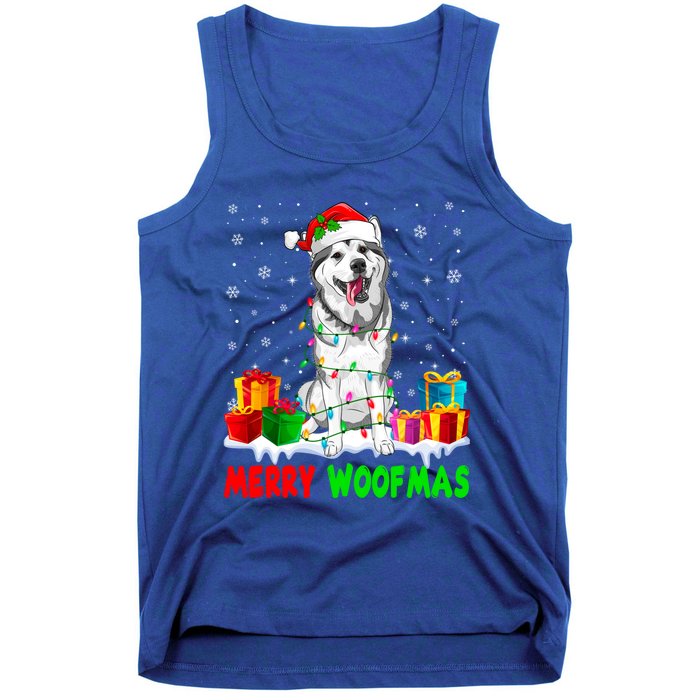 Merry Woofmas Xmas Lights Cute Siberian Husky Dog Pajama Great Gift Tank Top