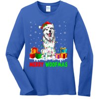 Merry Woofmas Xmas Lights Cute Siberian Husky Dog Pajama Great Gift Ladies Long Sleeve Shirt