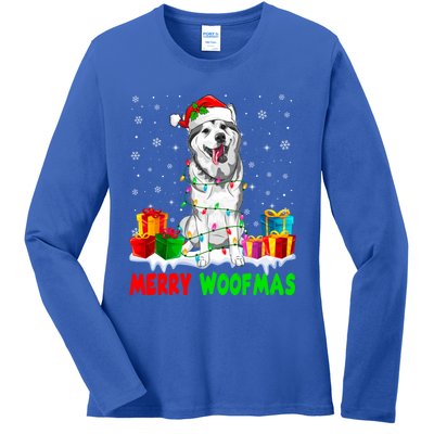 Merry Woofmas Xmas Lights Cute Siberian Husky Dog Pajama Great Gift Ladies Long Sleeve Shirt