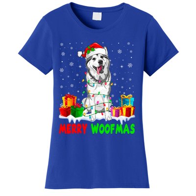 Merry Woofmas Xmas Lights Cute Siberian Husky Dog Pajama Great Gift Women's T-Shirt