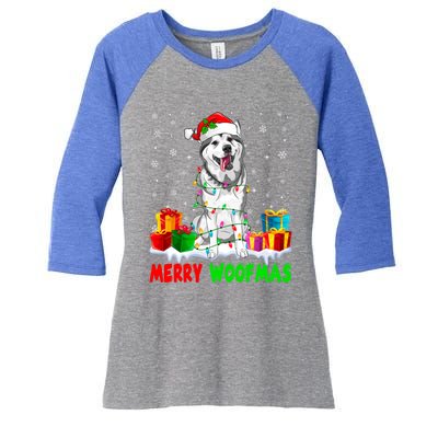 Merry Woofmas Xmas Lights Cute Siberian Husky Dog Pajama Great Gift Women's Tri-Blend 3/4-Sleeve Raglan Shirt