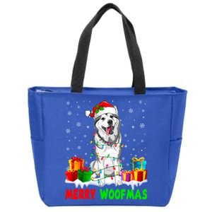 Merry Woofmas Xmas Lights Cute Siberian Husky Dog Pajama Great Gift Zip Tote Bag