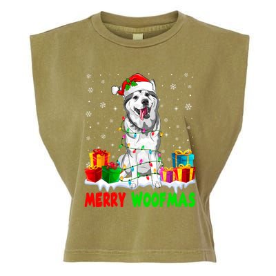 Merry Woofmas Xmas Lights Cute Siberian Husky Dog Pajama Great Gift Garment-Dyed Women's Muscle Tee