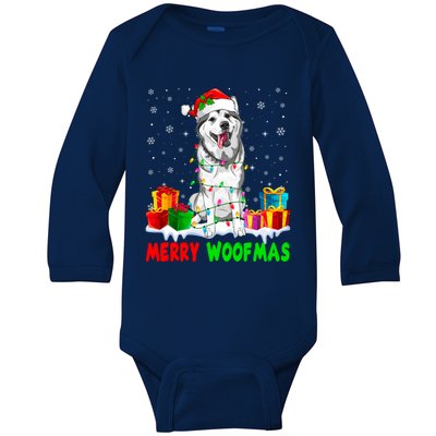 Merry Woofmas Xmas Lights Cute Siberian Husky Dog Pajama Great Gift Baby Long Sleeve Bodysuit