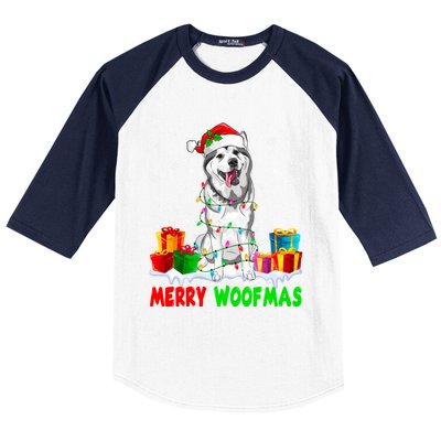 Merry Woofmas Xmas Lights Cute Siberian Husky Dog Pajama Great Gift Baseball Sleeve Shirt