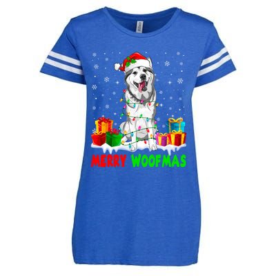 Merry Woofmas Xmas Lights Cute Siberian Husky Dog Pajama Great Gift Enza Ladies Jersey Football T-Shirt