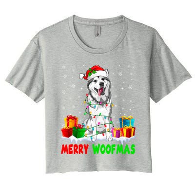 Merry Woofmas Xmas Lights Cute Siberian Husky Dog Pajama Great Gift Women's Crop Top Tee