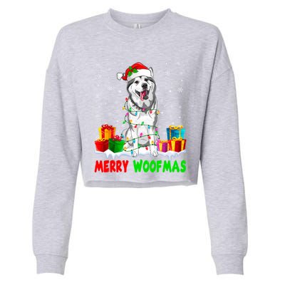 Merry Woofmas Xmas Lights Cute Siberian Husky Dog Pajama Great Gift Cropped Pullover Crew