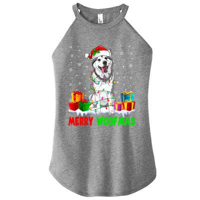 Merry Woofmas Xmas Lights Cute Siberian Husky Dog Pajama Great Gift Women's Perfect Tri Rocker Tank