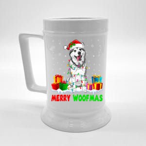 Merry Woofmas Xmas Lights Cute Siberian Husky Dog Pajama Great Gift Beer Stein