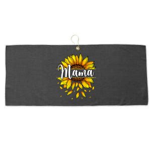 Mama With Yellow Sunflower Floral Graphic Mothers Day Large Microfiber Waffle Golf Towel