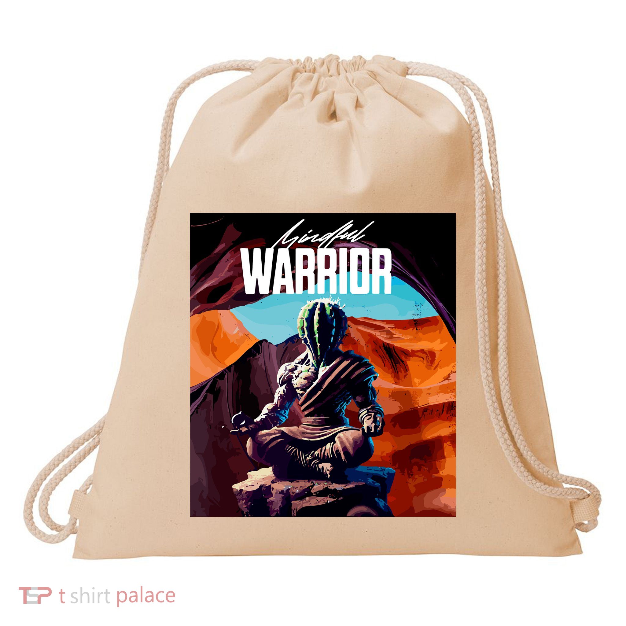 Mindful Warrior Zen Cactus Meditation Drawstring Bag