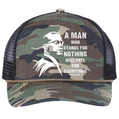 Malcolm X A Man Who Stands For Nothing Will Fall For Black History Month Retro Rope Trucker Hat Cap