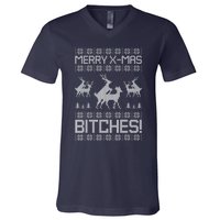 Merry Xmas Bitches Reindeer Adult Ugly Christmas Sweater V-Neck T-Shirt