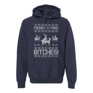 Merry Xmas Bitches Reindeer Adult Ugly Christmas Sweater Premium Hoodie