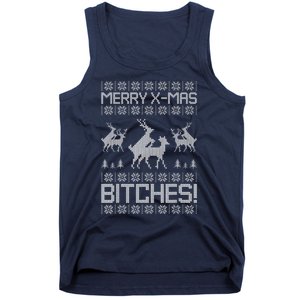 Merry Xmas Bitches Reindeer Adult Ugly Christmas Sweater Tank Top