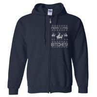 Merry Xmas Bitches Reindeer Adult Ugly Christmas Sweater Full Zip Hoodie