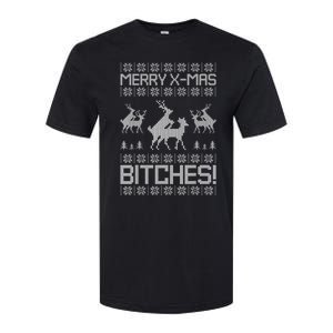 Merry Xmas Bitches Reindeer Adult Ugly Christmas Sweater Softstyle CVC T-Shirt