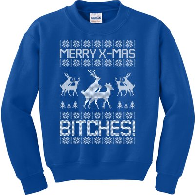 Merry Xmas Bitches Humping Reindeer Ugly Christmas Cool Gift Kids Sweatshirt