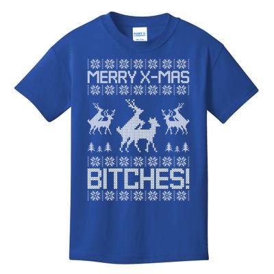 Merry Xmas Bitches Humping Reindeer Ugly Christmas Cool Gift Kids T-Shirt