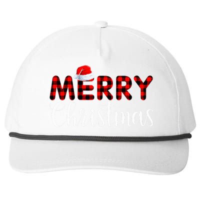 Merry xmas Buffalo Plaid Red Santa Hat Pajama  Snapback Five-Panel Rope Hat