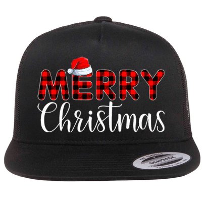 Merry xmas Buffalo Plaid Red Santa Hat Pajama  Flat Bill Trucker Hat