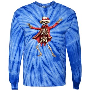 Merry Xmas Christmas Dancing Skeleton Santa Claus Gift Tie-Dye Long Sleeve Shirt