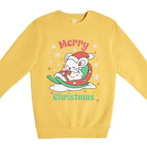 Merry Xmas Cute Mouse Winter Sleigh  Premium Crewneck Sweatshirt